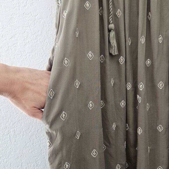 Sundance Catalog Aura Dress Olive Green Embroidered Embellished Boho Casual - XS - Picture 6 of 10